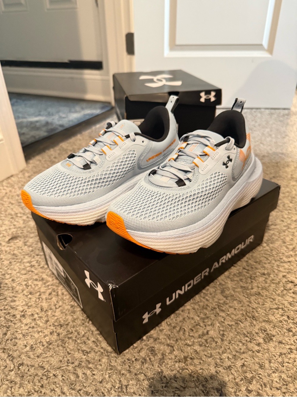 Under Armour Light Gray and Orange Running Shoes